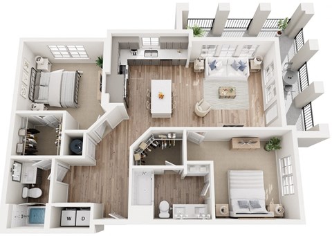Floor plan for 2 beds, 2 baths, 1160 sqft
